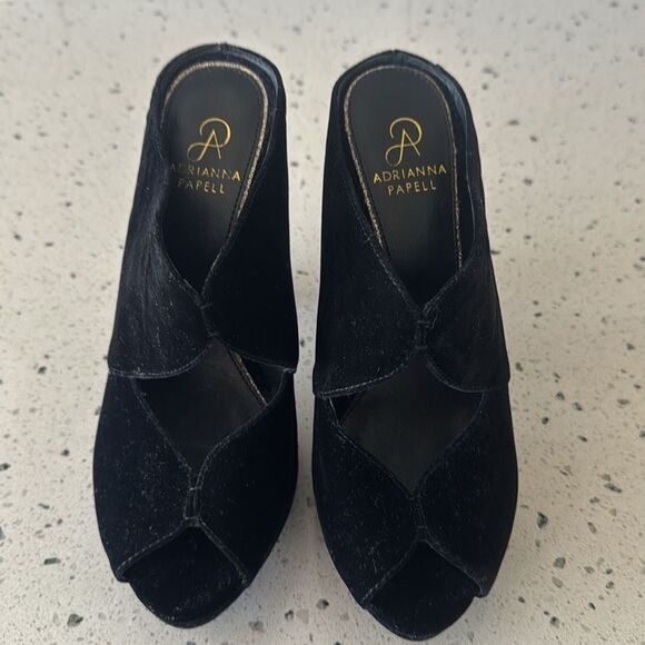 Adrianna Papell Black Velvet Mules Block Heel Peep Toe Dress Shoes Women’s Sz 8 - Picture 2 of 12